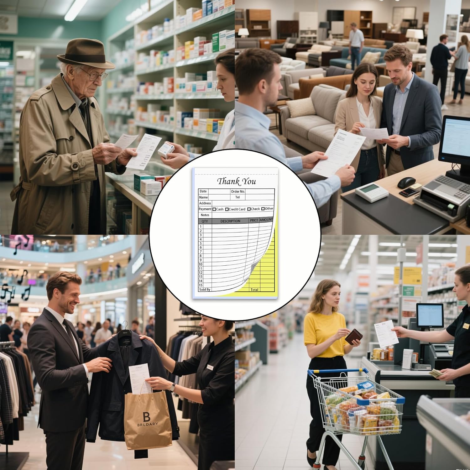 50 Sets Thank You Receipt Book with Carbonless Copies, 5.5 x 8.3 in Invoice Receipt Book for Small Business - White/Yellow 2 pk